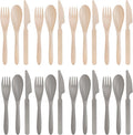 8 Sets Knives Spoons and Forks, Thickened Design Wheat Straw Cutlery, Reusable Utensils Set for Kid or Adult, Fork Spoon Knife Set for Party, Travel, Work, Picnic, Camping (Beige and grey)