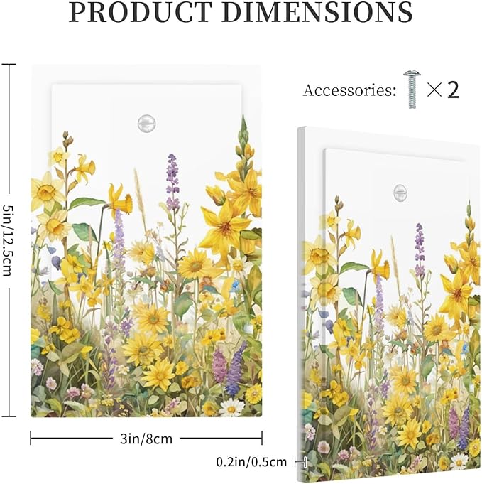 Wildflowers Sunflower Lavender Daisy Floral Light Switch Cover Plate 1 Gang No Device Blank Electrical Wall Plates Faceplate Decorative Switch Plate Covers for Bedroom Living Room Decor