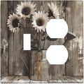 Rustic Floral Country Sunflower Daisy Old Wooden Boards Wallplates 1 Toggle 1 Duplex Switch Plate Electrical GFCI Faceplate Decorative Light Switch Covers for Farmhouse Home Decor
