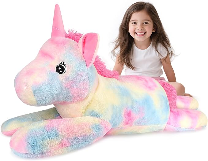 SuzziPals 43 inch Giant Unicorn Stuffed Animal, Lifelike Giant Plush Unicorn Toys for Stress Relief & Companion, Soft Big Stuffed Animals, Rainbow Unicorns Big Plushies Gifts for Kids Adults