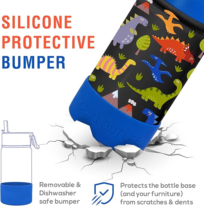 CHILLOUT LIFE 12 oz Kids Insulated Water Bottle for School with Straw Lid Leakproof and Cute Waterproof Stickers, Personalized Stainless Steel Thermos Flask Metal Water Bottle for Girls & Boys
