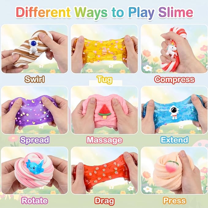 12 Pack Slime Kit, with 4 Butter Slime, 4 Jelly Cube Crunchy Slime and 4 Cloud Slime, Soft and Non-Sticky, DIY Stress Relief Toys for Girl and Boys, Birthday Gift, Party Favor, Classroom Reward
