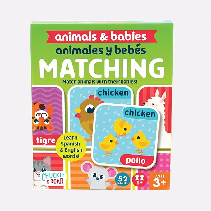 Chuckle & Roar Animals & Babies Matching Memory Game for Kids Ages 3+ – Bilingual Parent & Baby Animal Card Game, Preschool Learning & Concentration Fun