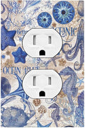 Outlet Covers Vintage Sea Blue Seahorse Starfish Octopus 1 Gang Duplex Light Switch Cover Decorative Switch Plates Electrical Receptacle Faceplate Wall Plate For Kids Room Home Decor