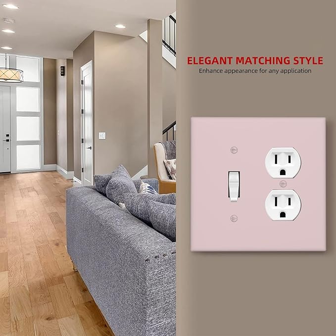 Rose Pink 2 Gang Single Toggle/Duplex Combo Outlet Light Switch Cover, Girly Cute Light Pink Combo 1-Toggle 1-Dimmer Decorator Wall Plate Electrical Faceplate Switchplate