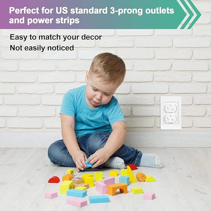 Outlet Covers (28 Pack) Self-Closing Child Proof Socket Covers 3-Prong Swivel Outlet Plug Covers Upgraded Adhesive Installation Comes with Extra Sticker Electrical Outlet Protectors for Baby