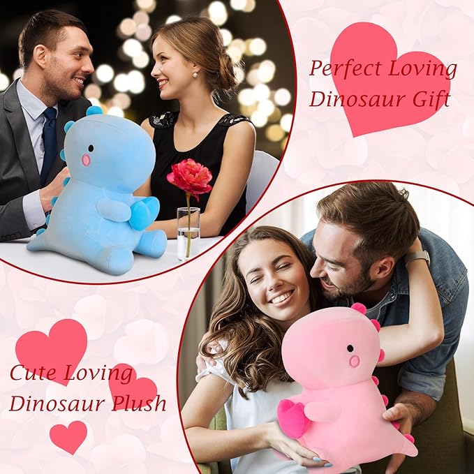 SQEQE Dinosaur Stuffed Animal, Loving Soft Dino Plush Toys with Holding Heart, Sweet Romantic Anniversary Birthday Gift for Her Girls Boys Girlfriend(Blue,20 inch)
