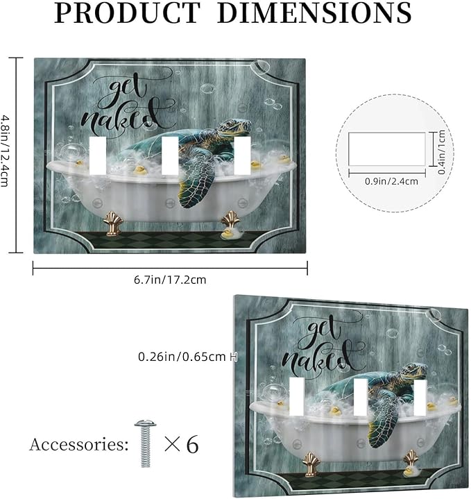 Teal Green Sea Turtle Funny Ocean Vintage Tortoise Beach Theme Decorative Switch Plates 3 Gang Wall Plate Faceplate Electrical Wall Panels Triple Toggle Light Switch Cover for Kids Room Bathroom Decor