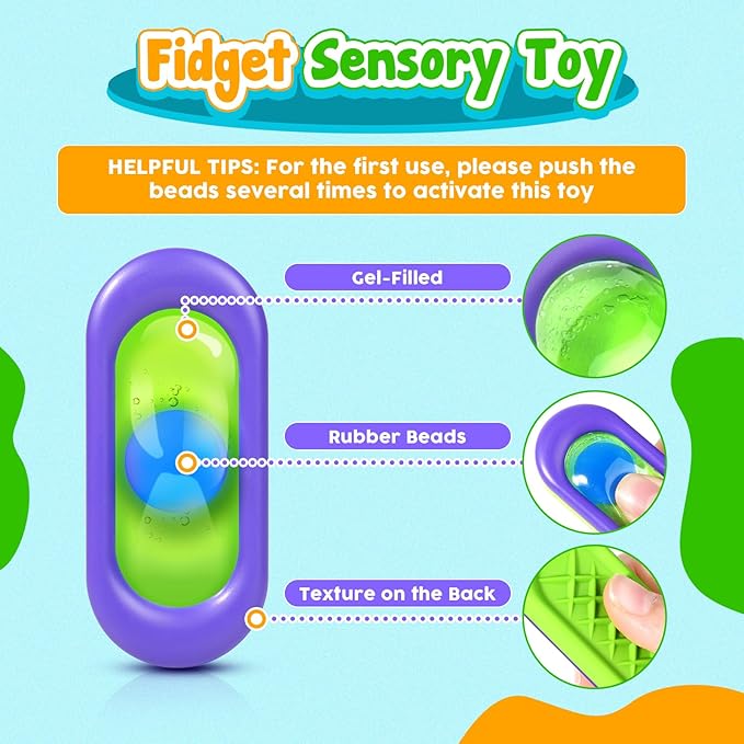 Sensory Marble Fidget Toys for Kids- 6 Pcs Quiet Fidget for Classroom, Gel Filled Autism Sensory Toys ADHD, Silent Stress Squishy Fidgets Worry Stones, Squeeze Travel Gifts for Kids Student Adults