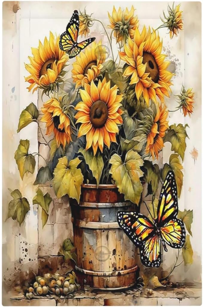 Light Switch Cover Plate Rustic Vintage Sunflower Bouquet Butterfly 1 Gang No Device Blank Electrical Wall Plates Faceplate Decorative Switch Plate for Farmhouse Cabin Decor