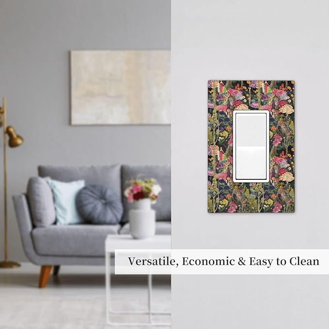 Dreamy Tropical Rainforest Colorful Mushroom Wildflower Decorative Outlet Covers 1 Gang Single Rocker Light Switch Cover Plate Wall Plates GFCI Faceplate for Farmhouse Kids Room Decor