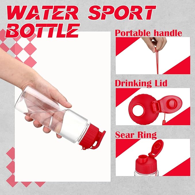 Ziliny 24 Pcs 17 oz Plastic Water Bottles Bulk Large Reusable Leak Proof Flip Top Sports Gym Water Bottles with Handle Strap for Kids and Adults for Summer School Travel