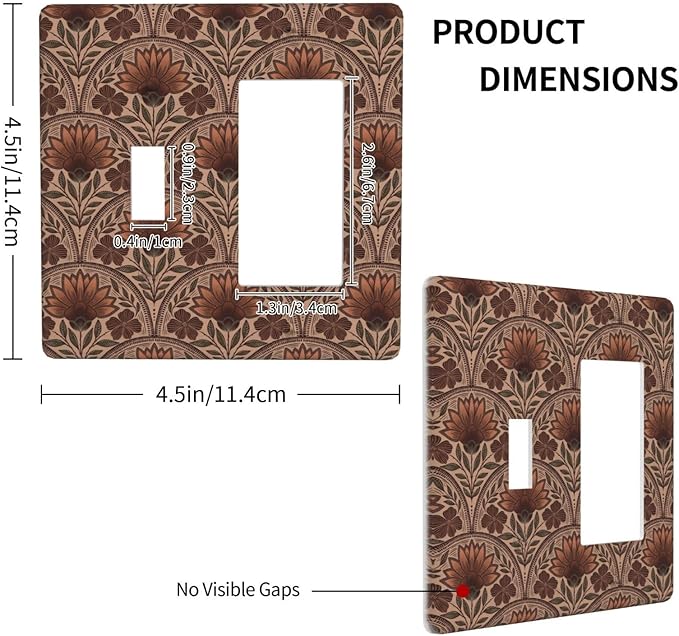 Earth Tone Floral Rustic Damask Boho Flower Outlet Covers 1 Toggle 1 Rocker Combination Decorative Wall Plate Electrical Switch Plates Light Switch Cover Plate for Farmhouse Home Decor