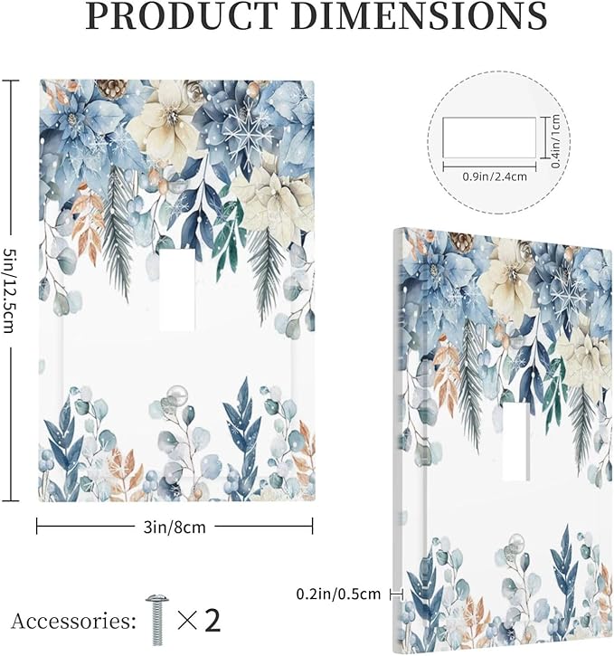 Blue Vine Snowflake Plants Leaves Floral Flowers Decorative Light Switch Cover 1 Gang Single Toggle Device Electrical Faceplate Switchplates Decorator Outlet Wall Plate for Bedroom Living Room Decor