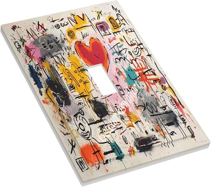 Colorful Graffiti Street Art Banksy Prints Decorative Light Switch Cover 1 Gang Single Toggle Device Electrical Faceplate Switchplates Decorator Outlet Wall Plate for Kids Room Office Decor