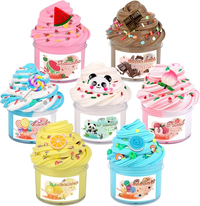 Scented Slime Kit with 7 Pack Butter Slimes,Dual Colored Pink Slime Watermelon Charms,Super Soft and Non-Sticky, Stress Relief Toy Party Favors Birthday Gifts for Girls,Ages 4-12 - Party Favors.