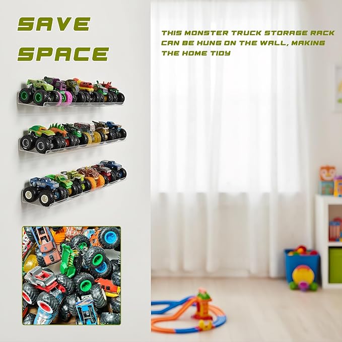 AAiphuwew 6 Pack Acrylic Monster Trucks Display Storage Shelves, Clear Wall Display Case Organizer Shelf for Toy Trucks Cars
