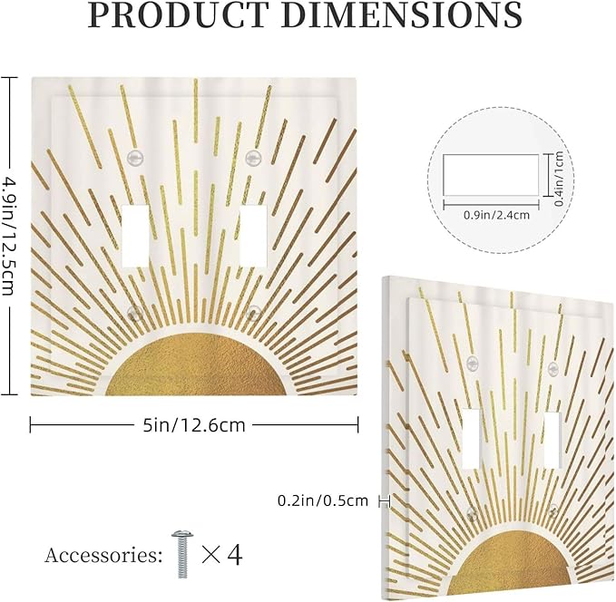 Decorative Switch Plate Covers Midcentury Golden Sun Minimalism Sunrise 2 Gang Wall Plate Double Toggle Light Switch Cover Plate Electric Dual Device Electrical Faceplate for Home Decor
