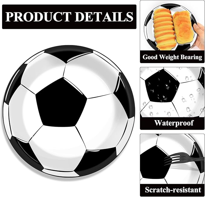48Pcs Soccer Paper Plates and Napkins Sports Theme Party Decorations Sport Birthday Party Supplies Sports Theme Disposable Dinnerware Tableware for Soccer Fans Boys Girls Baby Shower Serves 24