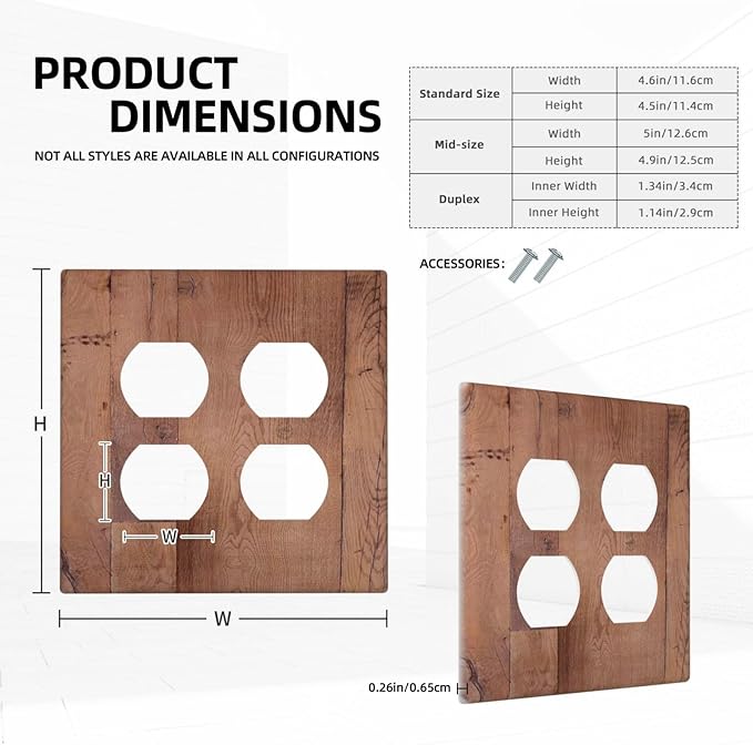 Rustic Brown Dark Wood Texture Printing Outlet Covers 2 Gang Double Duplex Decorative Light Switch Covers Electrical Wallplates Socket Faceplate For Farmhouse Cabin Decor