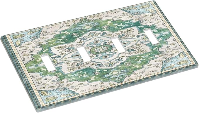 Sage Green Boho Vintage Floral Light Switch Covers Quad Toggle Electrical Faceplate 4 Gang Wall Plate Decorative Switch Plates Cover for Bedroom Living Room Decor