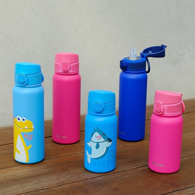 OLDLEY 12oz Kids Water Bottle, Stainless Steel Insulated Water Bottle For Kids, With Straws Leak-proof, Kids Water Bottles For School Boys Girls, Black