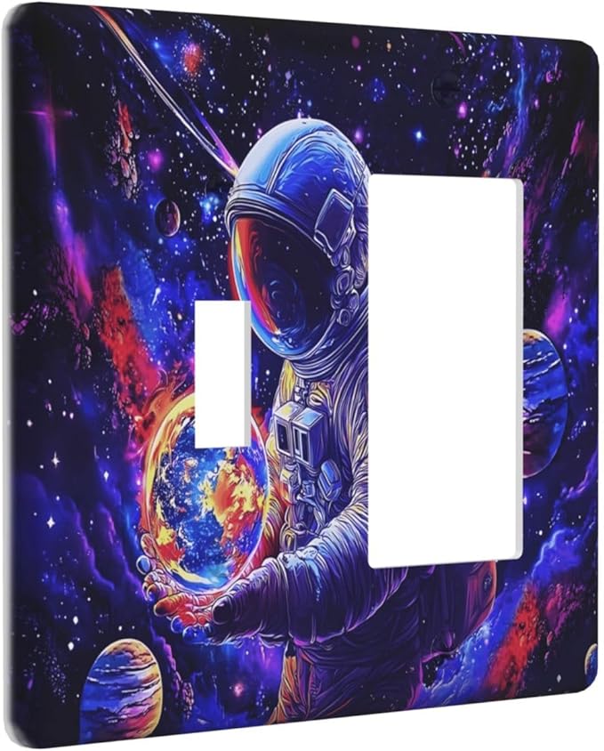 Astronaut Space Cool Galaxy Planet Outlet Covers 1 Toggle 1 Rocker Combination Decorative Wall Plate Electrical Switch Plates Light Switch Cover Plate for Kids Room Nursery Decor