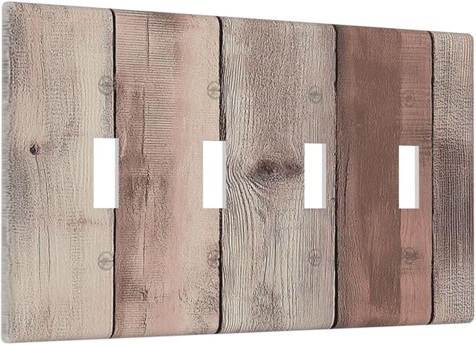 Light Switch Covers Vintage Natural Wood Rustic Cinnamon Quad Toggle Electrical Faceplate 4 Gang Wall Plate Decorative Switch Plates For Farmhouse Cabin Decor