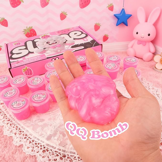 24 Pack Pink Slimes, Mini Glow in the Dark & Galaxy Bulk Slime, Easter Party Favors Kit, Stretchy Stress Relief for Kids, Soft Putty DIY Toy, Girls and Boys Classroom Prize Gift
