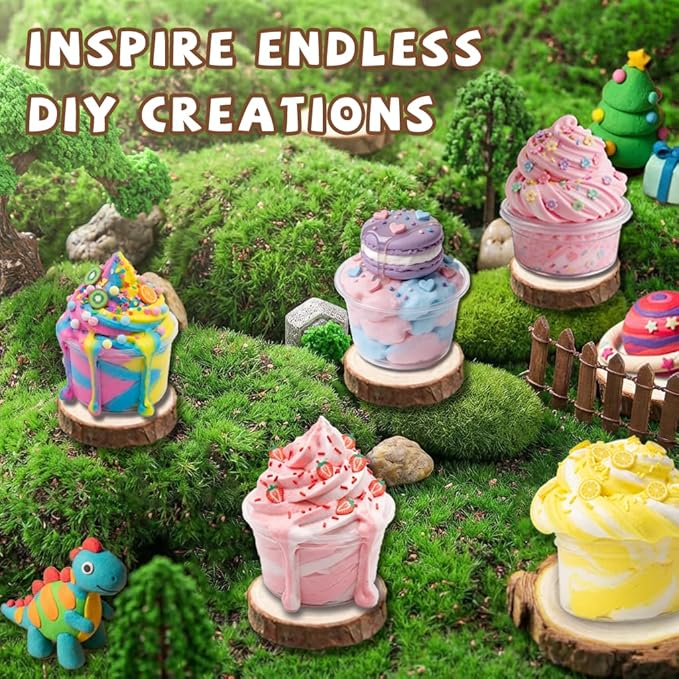 Clear Slime and Foam Clay Kit for Kids, 17 Fl Oz Premade Clear Slime with 10 Color Foam Clay, Charms, Sprinkles and 5 Storage Containers, DIY Butter Slime Craft Toy for Girls and Boys