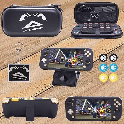 GUTIAL Accessories Bundle for Nintendo Switch Lite - Cute Kawaii NS Lite Accessories kit for Grils Boys Kids with Carrying Case, Cartoon Cover Case, Screen Protector, Stand - Black