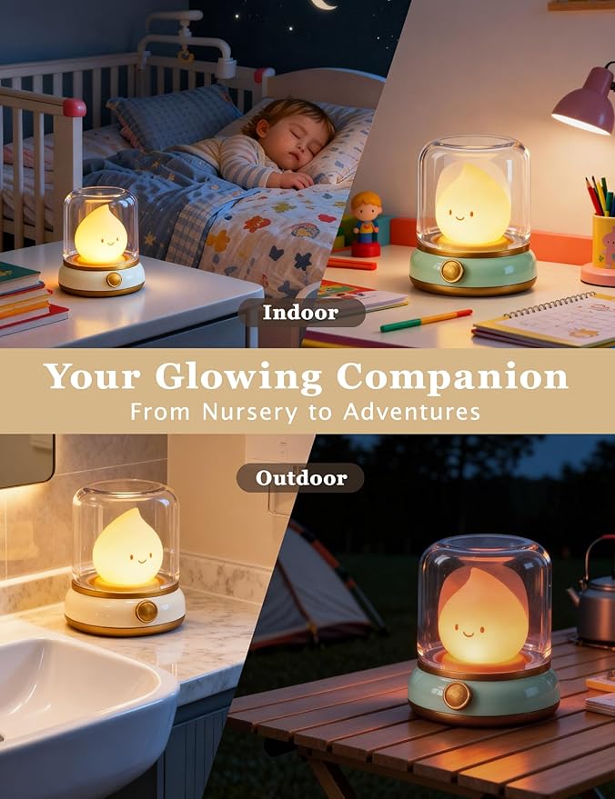 Smiley Night Light for Bedtime, Rechargeable Portable Bedtime Small Read Lamp, Dimmable, Timer, Cute Light for Kids, Mothers, Toddlers, Teens