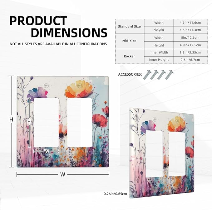 Light Switch Cover Plate Abstract Floral watercolor flowers 2 Gang Wall Plates Double Rocker Outlet Covers Wildflower Decorative GFCI Receptacle Electrical Switchplate for Home Decor