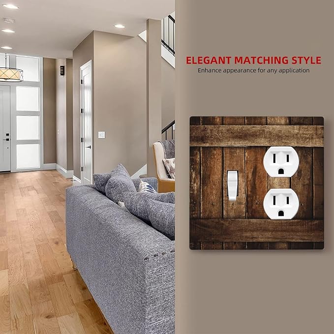 Brown Wooden Barn Door Old Wood Print Wallplates 1 Toggle 1 Duplex Switch Plate Electrical GFCI Faceplate Decorative Light Switch Covers for Farmhouse Home Decor