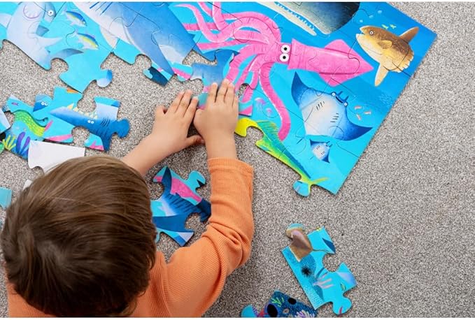 Crocodile Creek 36-Piece Jigsaw Floor Puzzle - Shark Reef - for Kids Ages 3-5 - Heavy-Duty Shaped Box for Storage - 24" W x 18" H Finished