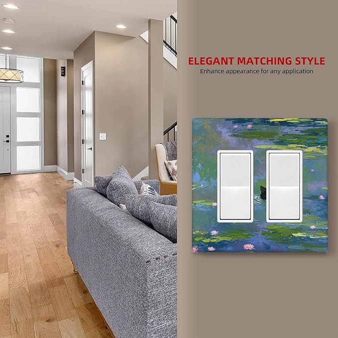 Decorative Outlet Covers Cute Black Cat Water Lily Pond Watercolor 2 Gang Double Rocker Light Switch Cover Decorative Switch plates Electrical Wallplates GFCI Receptacle for Kids Room Nursery