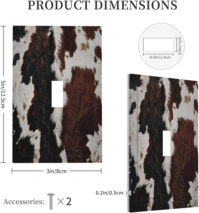 Cowhide Print Abstract Animal Fur Rustic Decorative Light Switch Cover 1 Gang Single Toggle Device Electrical Faceplate Switchplates Decorator Outlet Wall Plate for Farmhouse Home Decor