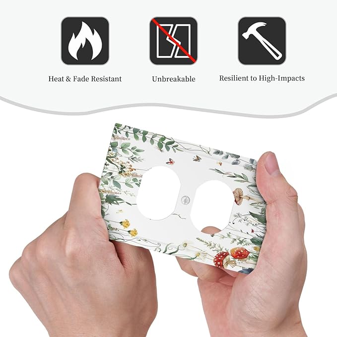 Outlet Covers Sage Plant Red Mushroom Butterfly Wild Flower 1 Gang Duplex Light Switch Cover Decorative Switch Plates Electrical Receptacle Faceplate Wall Plate For Bed Room Kids Room