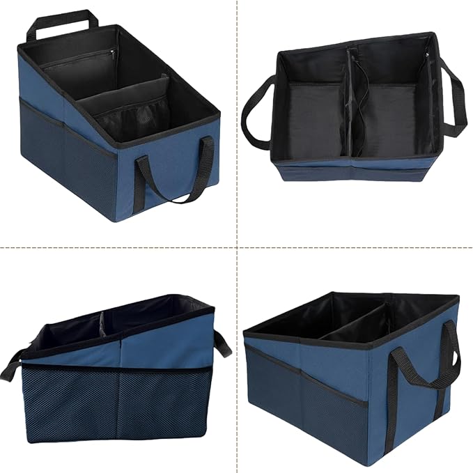 BLIRITEL Car Seat Organizer for Front & Back Seat, Passenger Seat Organizer, Small Car Seat Storage Caddy for kids & Adult with Divide, Handles and Multiple Mesh Pockets (Blue)