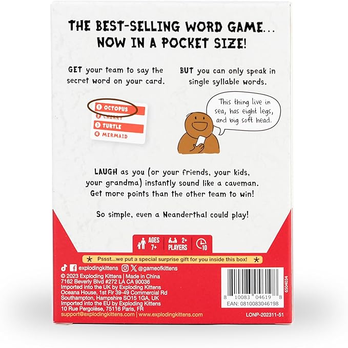 Exploding Kittens Poetry for Neanderthals Grab & Game 2+ Players - Ages 7+ - 10 Minutes to Play - Travel Sized Word Guessing Game - Party Game, Family Game Night, Kid and Adult Card Game