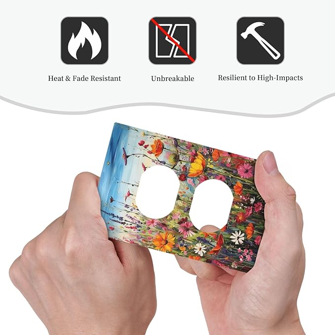 Colorful Wildflowers Painting Floral Flower Outlet Covers 1 Gang Duplex Light Switch Cover Decorative Switch Plates Electrical Receptacle Faceplate Wall Plate for Bedroom Living Room Decor