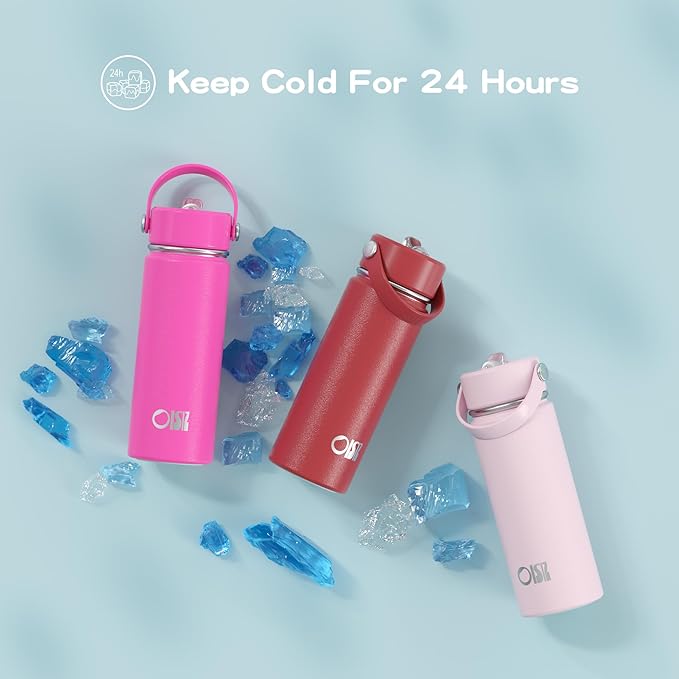 OISIZ 18oz Kids Water Bottle with Straw Lid, Vacuum Insulated Water Bottle Stainless Steel Bottles for Kids for School, Leakproof Water cups, BPA Free and Keep Cold for 24 Hours,Easy to Clean