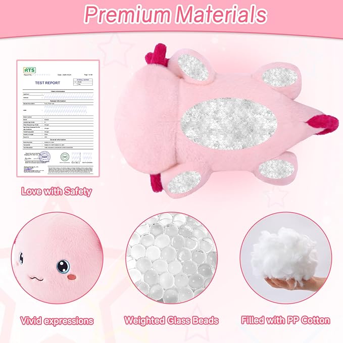 SQEQE Weighted Stuffed Animal Axolotl, Soft Weighted Axolotl Plush Toy, Cute Hugging Pillow Gift for Kids Adults, Home Decoration Valentines Gifts Birthday Present 9.8 Inch, 0.8 Lb