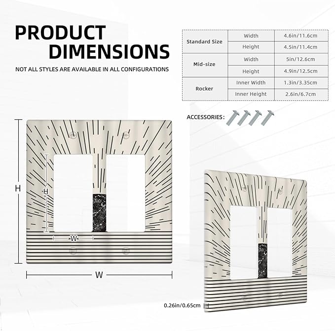 Mid Century Boho Sun Abstract Black Sunrise Horizon 2 Gang Rocker Decora Light Switch Covers Dual Outlet Covers Wall Plate Decorative Switchplate Electrical Faceplate GFCI for Bathroom Bedroom