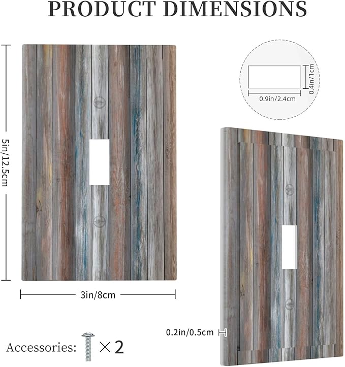 Light Switch Cover Vintage Blue Grey Wood Plank 1 Gang Wall Plate Cover Rustic Country Single Toggle Outlet Covers Decorative Switchplate Electrical Faceplate for Farmhouse Home Decor