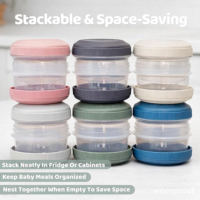 WeeSprout Leakproof Baby Food Storage - 12 Set, Small Plastic Containers with Lids, Lock in Freshness, Nutrients & Flavor, Freezer & Dishwasher Friendly, 4oz Snack Containers (Variety Pastel)