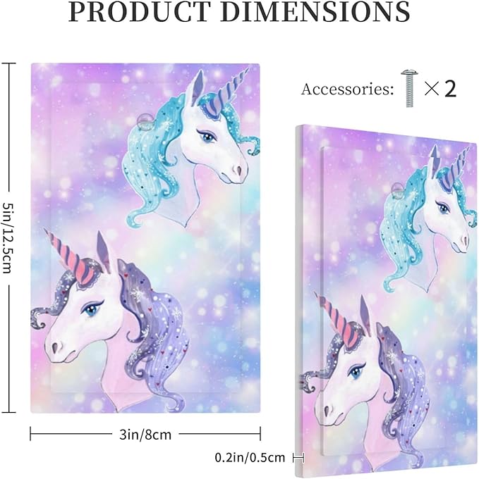 Purple/Blue Rainbow Unicorn Decorative 1 Gang No Device Blank Wall Plate Oversize Kid Girl Fantasy Cute Stars Cartoon Electric Unused Receptacle Decorator/Gfci Light Outlets/Switches Face Plate Cover