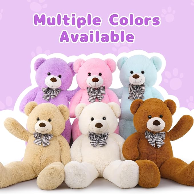 MaoGoLan Giant Teddy Bear 4 Feet,Adorable and Cuddly Big Bear Stuffed Animal 47", Classic Teddy Bear Plush Gift Decoration for Baby Shower,Party,Birthday,Valentines Day,Purple