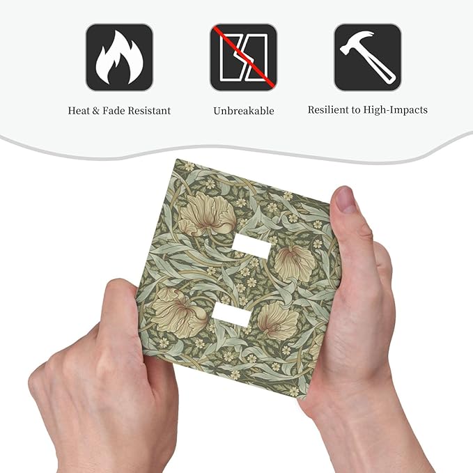 William Morris Pimpernel Flowers 2 Gang Light Switch Cover Vintage Floral Green Botanical Double Toggle Wall Plate Decorative Electrical Switchplate Covers for Country Bedroom Home Décor