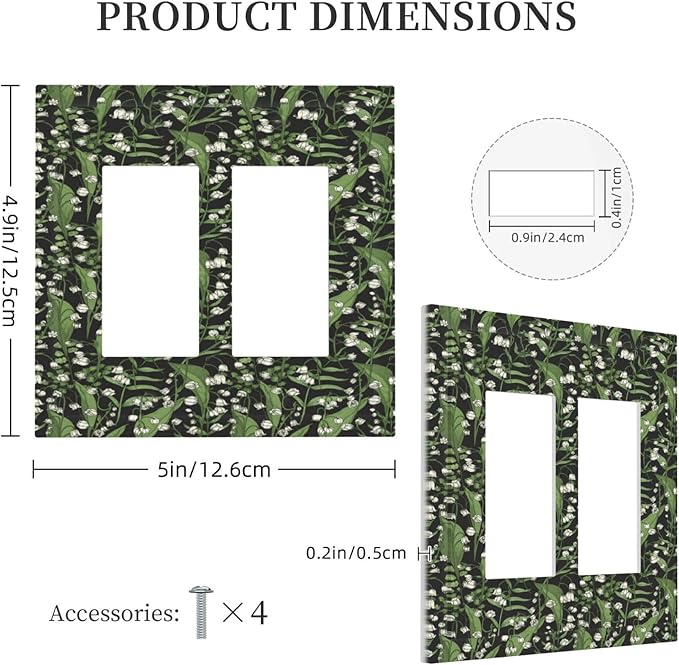 Boho Floral Green Leaves White Flowers Decorative Outlet Covers 2 Gang Double GFCI Rocker Electrical Wall Panels Light Switch Cover Plate for Farmhouse Bed Room Decor